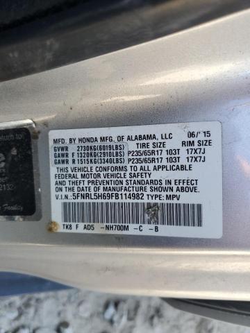 5FNRL5H69FB114982 - 2015 HONDA ODYSSEY EXL SILVER photo 14
