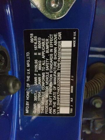 SHHFK7H4XJU229369 - 2018 HONDA CIVIC SPORT ლურჯი ფოტო 12