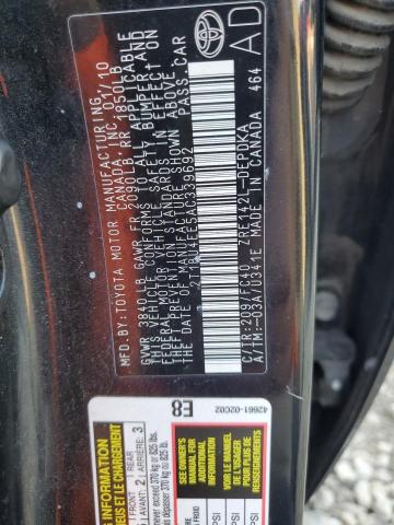 2T1BU4EE5AC339692 - 2010 TOYOTA COROLLA BASE BLACK photo 12
