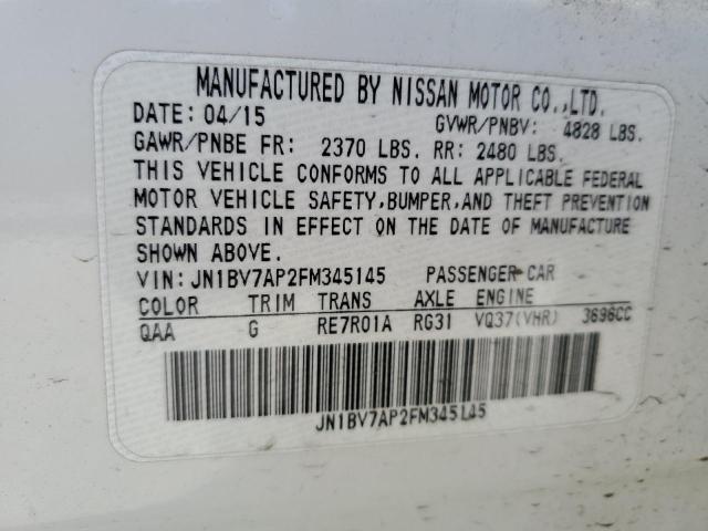 JN1BV7AP2FM345145 - 2015 INFI Q50 BASE 白色 照片 13