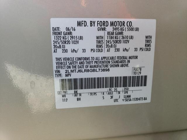 2LMTJ6LR8GBL73898 - 2016 LINCOLN MKX RESERVE თაფლისფერი ფოტო 13