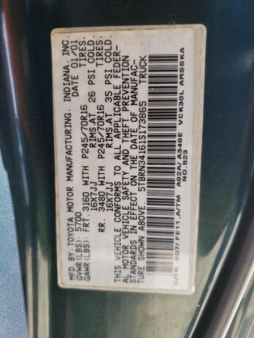5TBRN34161S173865 - 2001 TOYOTA TUNDRA ACCESS CAB SR5 GREEN photo 12