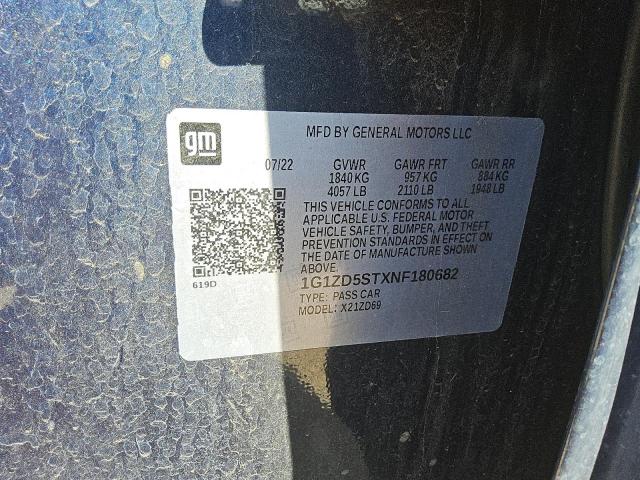 1G1ZD5STXNF180682 - 2022 CHEVROLET MALIBU LT BLUE photo 12