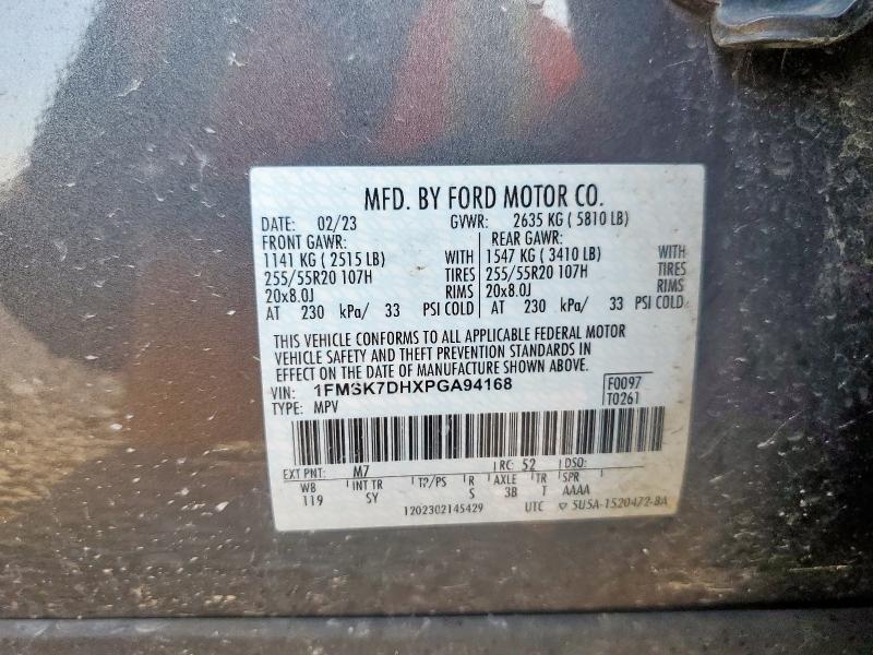 1FMSK7DHXPGA94168 - 2023 FORD EXPLORER XLT ნაცრისფერი ფოტო 14