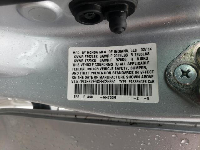 19XFB2F9XEE025251 - 2014 HONDA CIVIC EXL ვერცხლისფერი ფოტო 12