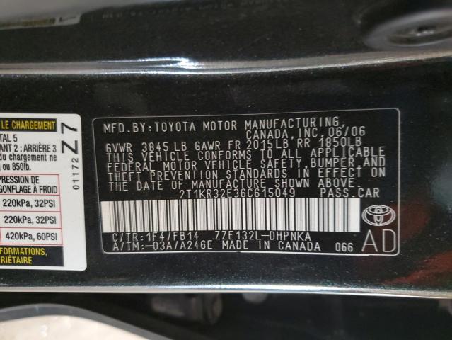 2T1KR32E36C615049 - 2006 TOYOTA COROLLA MA XR BLACK photo 12