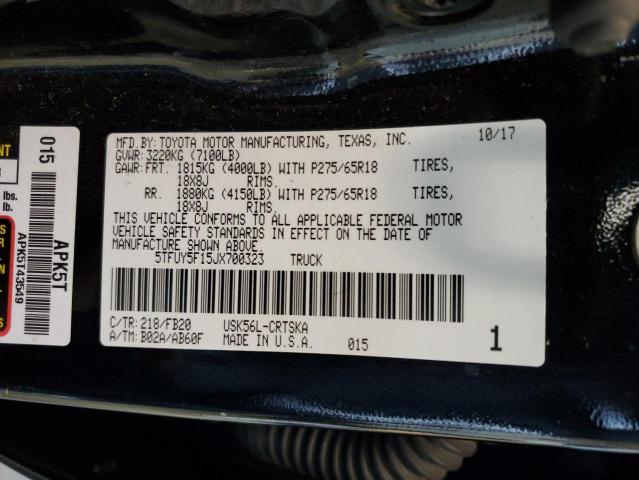 5TFUY5F15JX700323 - 2018 TOYOTA TUNDRA DOUBLE CAB SR/SR5 BLACK photo 12