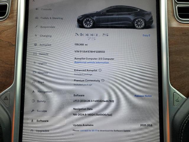 5YJSA1E18HF228502 - 2017 TESLA MODEL S GRAY photo 9