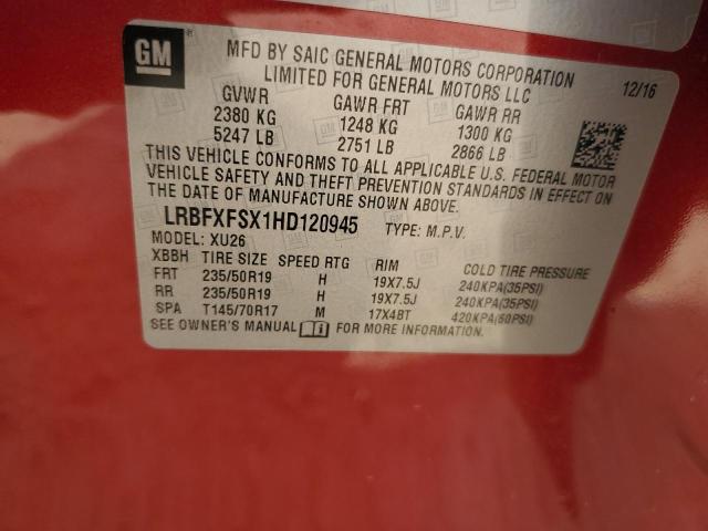 LRBFXFSX1HD120945 - 2017 BUICK ENVISION PREMIUM II RED photo 14