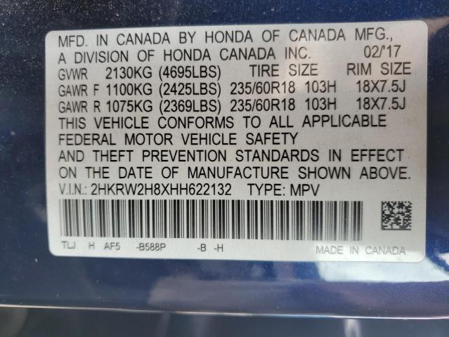 2HKRW2H8XHH622132 - 2017 HONDA CR-V EXL BLUE photo 12