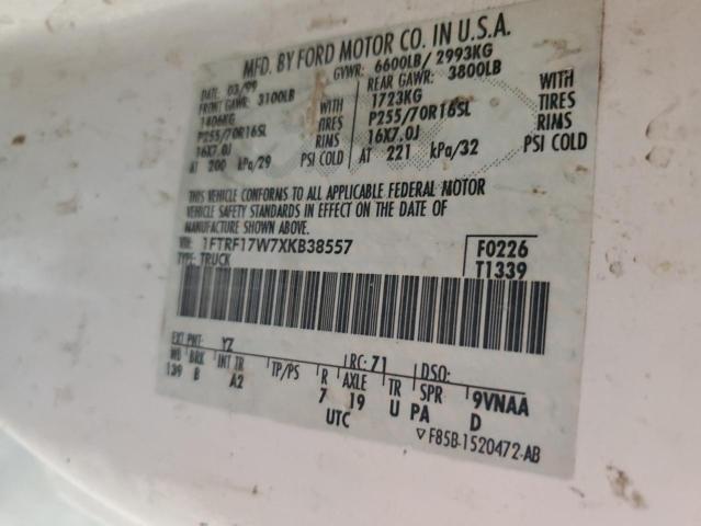 1FTRF17W7XKB38557 - 1999 FORD F150 თეთრი ფოტო 12