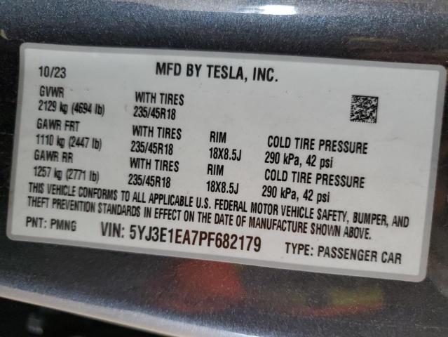 5YJ3E1EA7PF682179 - 2023 TESLA MODEL 3 BLUE photo 12
