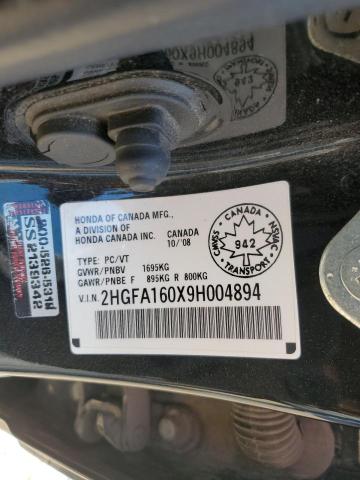 2HGFA160X9H004894 - 2009 HONDA CIVIC EXL BLACK photo 12