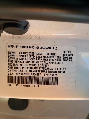 5FNYF7H57LB004207 - 2020 HONDA PASSPORT EXL Білий фото 13