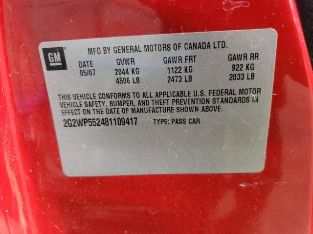 2G2WP552481109417 - 2008 PONTIAC GRAND PRIX RED photo 13