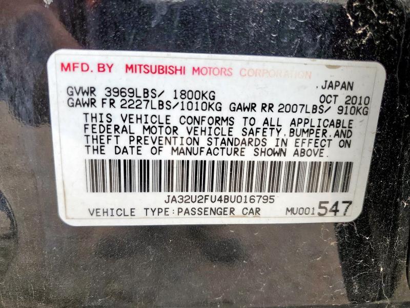 JA32U2FU4BU016795 - 2011 MITSUBISHI LANCER ES/ES SPORT შავი ფოტო 12