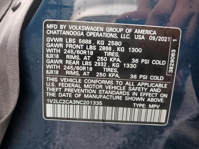 1V2LC2CA3NC201335 - 2022 VOLKSWAGEN ATLAS CROS SE Синий фото 13