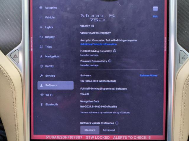 5YJSA1E20HF187887 - 2017 TESLA MODEL S 石墨色 照片 8