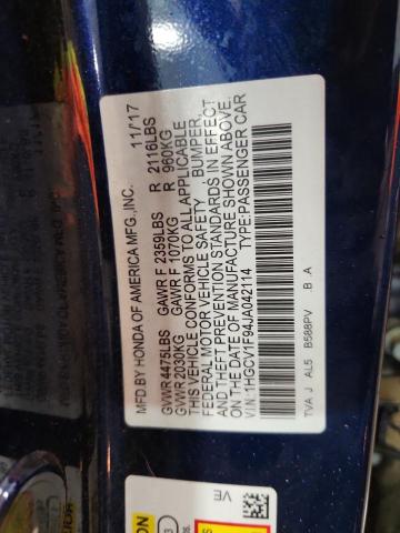 1HGCV1F94JA042114 - 2018 HONDA ACCORD TOURING BLUE photo 12