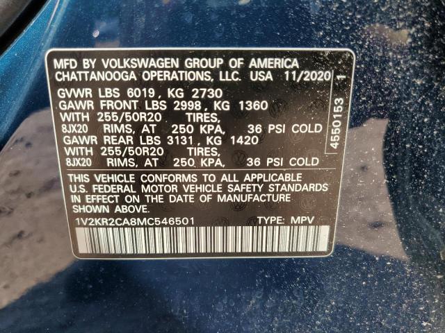 1V2KR2CA8MC546501 - 2021 VOLKSWAGEN ATLAS SE BLUE photo 13