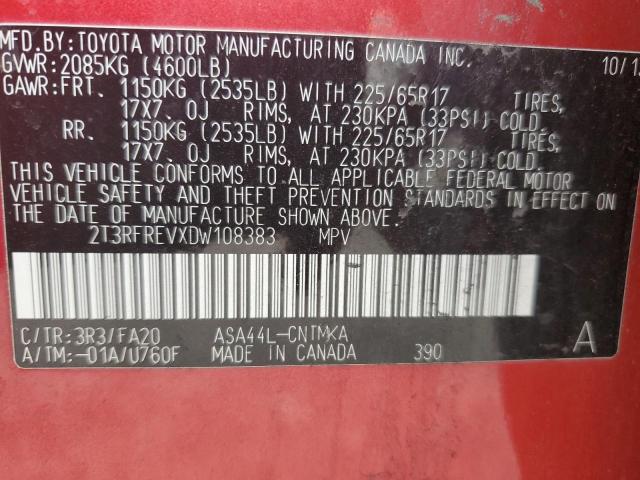 2T3RFREVXDW108383 - 2013 TOYOTA RAV4 XLE RED photo 13