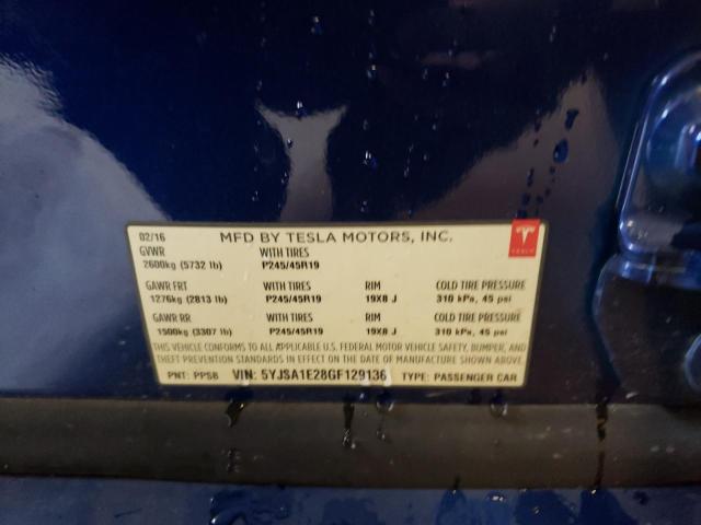 5YJSA1E28GF129136 - 2016 TESLA MODEL S Կապույտ լուսանկար 13
