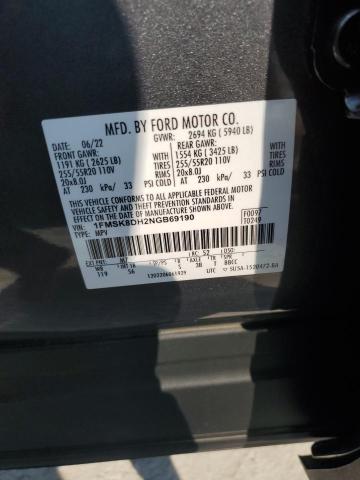 1FMSK8DH2NGB69190 - 2022 FORD EXPLORER XLT GRAY photo 13