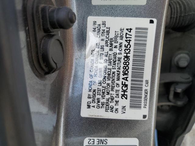 2HGFA16889H354174 - 2009 HONDA CIVIC EX SILVER photo 12