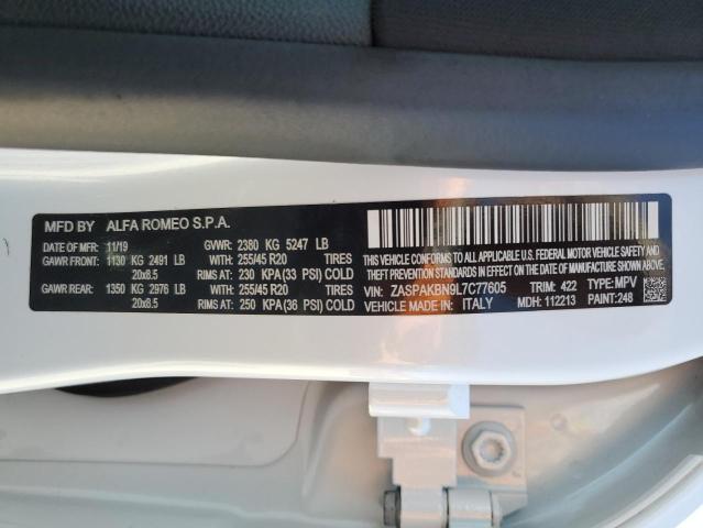 ZASPAKBN9L7C77605 - 2020 ALFA ROMEO STELVIO TI WHITE photo 14