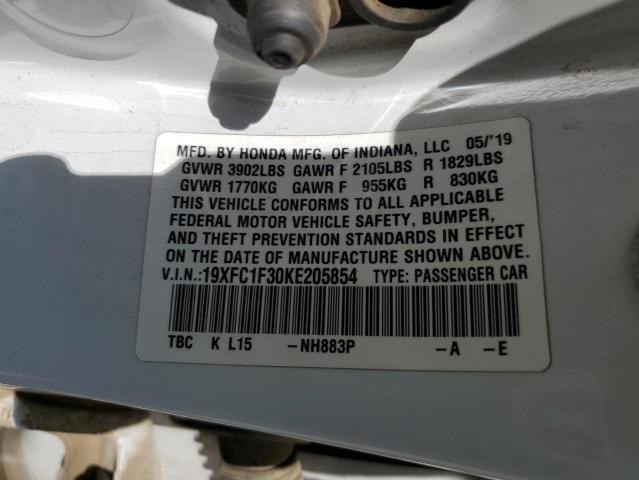 19XFC1F30KE205854 - 2019 HONDA CIVIC EX 白色 照片 12