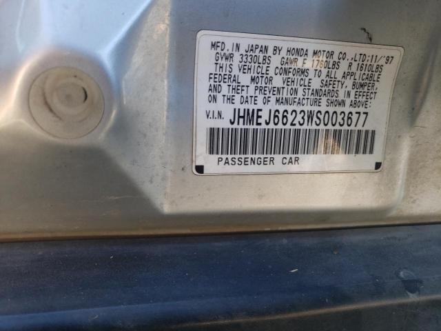 JHMEJ6623WS003677 - 1998 HONDA CIVIC DX SILVER photo 12