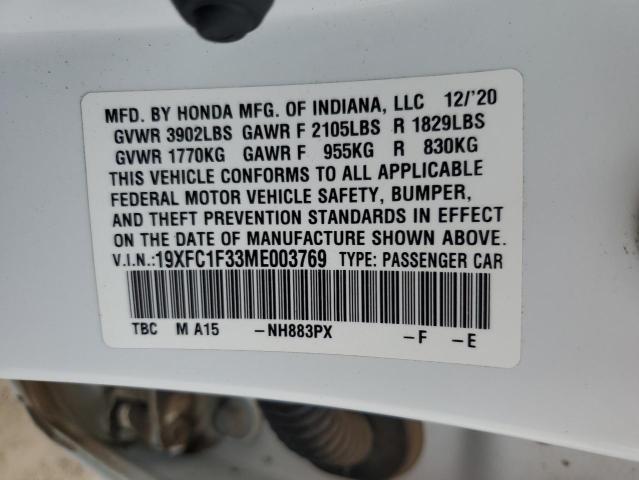 19XFC1F33ME003769 - 2021 HONDA CIVIC EX WHITE photo 12