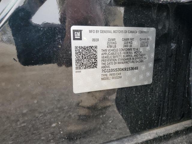 2G1105S30K9153648 - 2019 CHEVROLET IMPALA PREMIER Noir photo 12