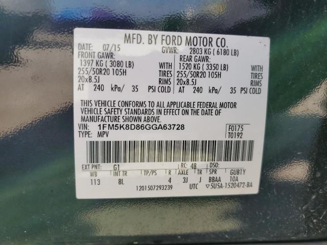 1FM5K8D86GGA63728 - 2016 FORD EXPLORER XLT შავი ფოტო 13