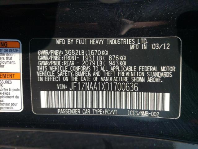 JF1ZNAA1XD1700636 - 2013 TOYOTA SCION FR-S შავი ფოტო 12