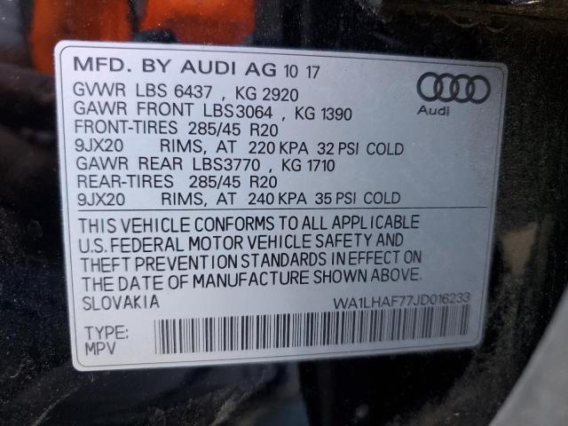WA1LHAF77JD016233 - 2018 AUDI Q7 PREMIUM PLUS Սև լուսանկար 12