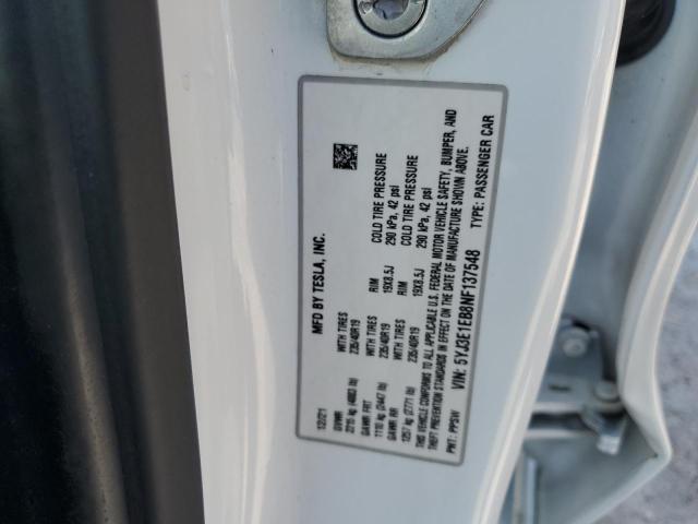 5YJ3E1EB8NF137548 - 2022 TESLA MODEL 3 Ağ foto 12