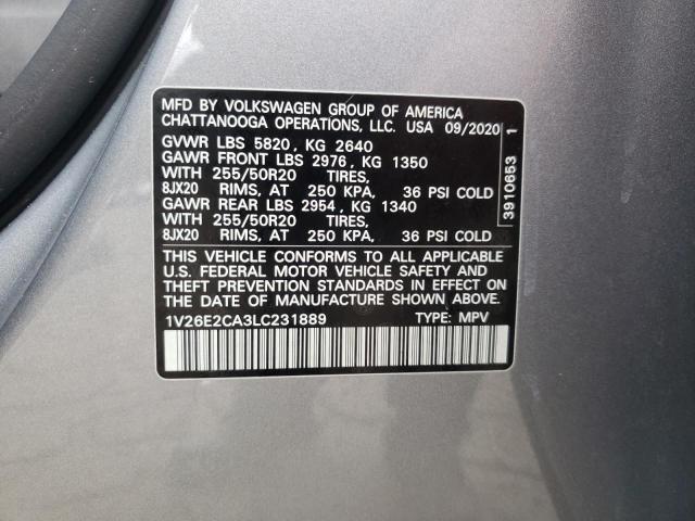 1V26E2CA3LC231889 - 2020 VOLKSWAGEN ATLAS CROS SE 银色 照片 13