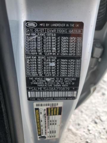 SALME15408A270879 - 2008 LAND ROVER RANGE ROVE HSE SILVER photo 13