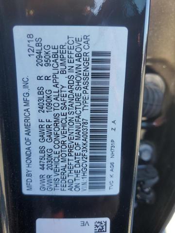 1HGCV2F3XKA003787 - 2019 HONDA ACCORD SPORT 黑色 照片 12