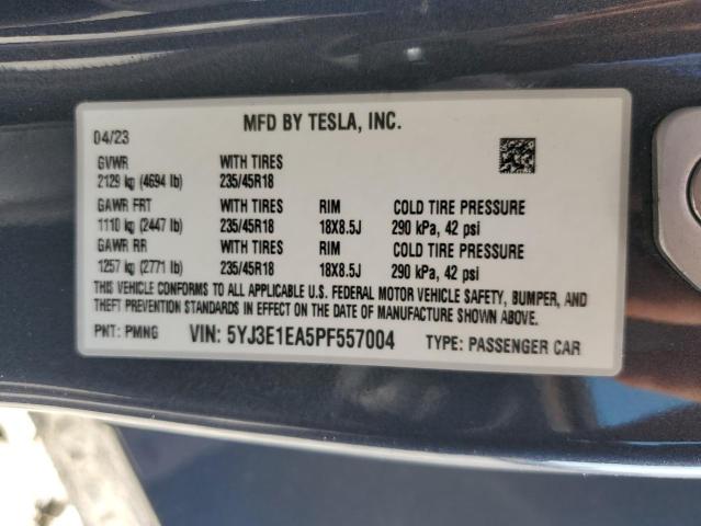 5YJ3E1EA5PF557004 - 2023 TESLA MODEL 3 GRAY photo 12