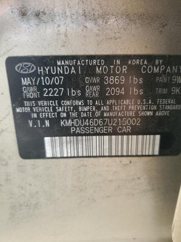 KMHDU46D67U215002 - 2007 HYUNDAI ELANTRA GLS GOLD photo 12