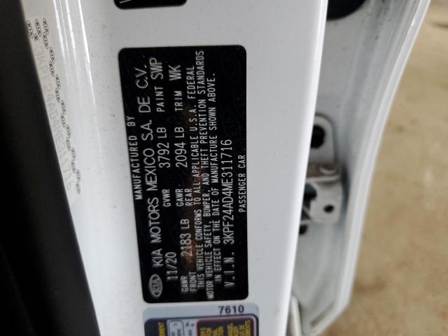 3KPF24AD4ME311716 - 2021 KIA FORTE FE WHITE photo 13