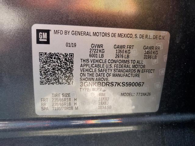 3GNKBDRS7KS590067 - 2019 CHEVROLET BLAZER 3LT GRAY photo 13