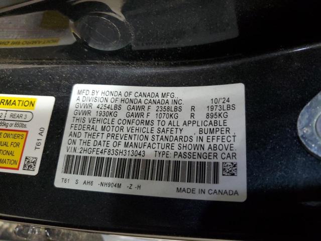 2HGFE4F83SH313043 - 2025 HONDA CIVIC SPORT გრაფიტი ფოტო 12