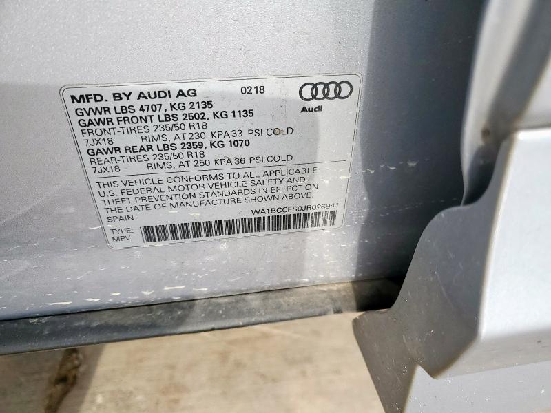 WA1BCCFS0JR026941 - 2018 AUDI Q3 PREMIUM Серебристый фото 14