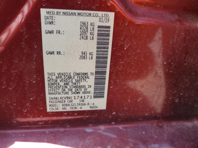 1N4BL4CV9KC174171 - 2019 NISSAN ALTIMA SR Bordo foto 12