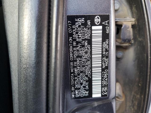 JTDKDTB38J1599649 - 2018 TOYOTA PRIUS C 灰色 照片 13