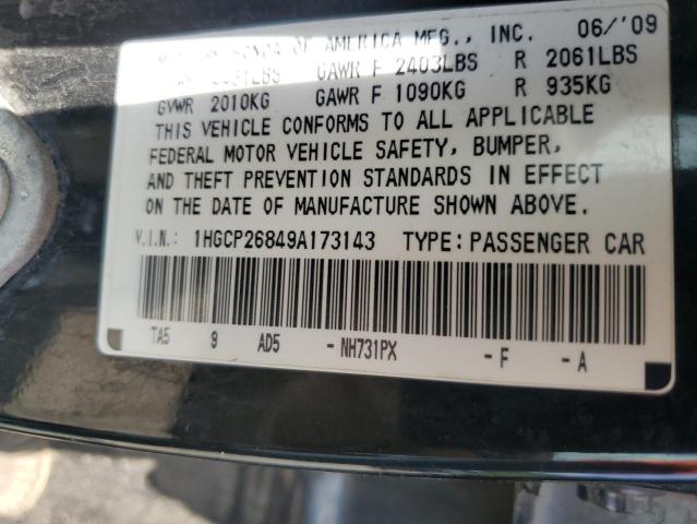1HGCP26849A173143 - 2009 HONDA ACCORD EXL BLACK photo 12