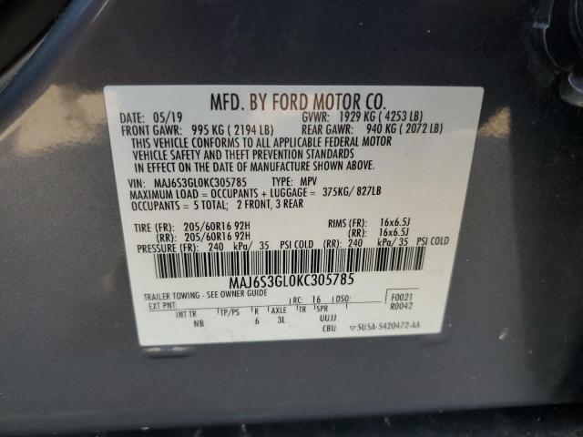 MAJ6S3GL0KC305785 - 2019 FORD ECOSPORT SE Сұр фото 13